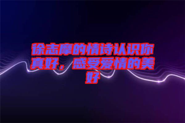 徐志摩的情詩認(rèn)識你真好，感受愛情的美好