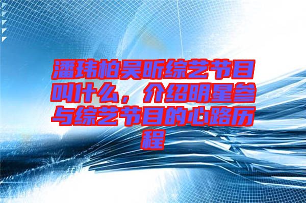 潘瑋柏吳昕綜藝節(jié)目叫什么，介紹明星參與綜藝節(jié)目的心路歷程