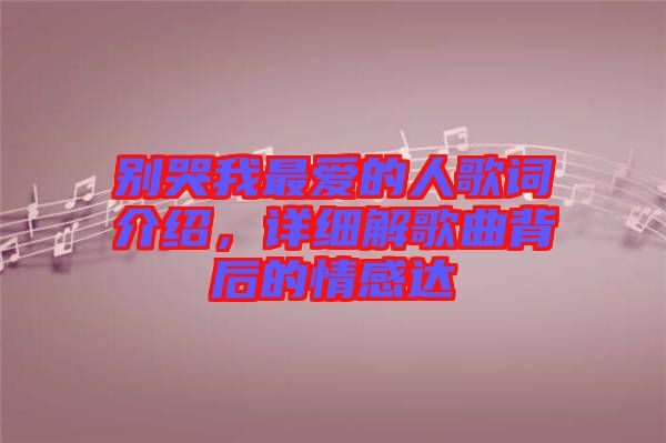 別哭我最愛的人歌詞介紹，詳細解歌曲背后的情感達
