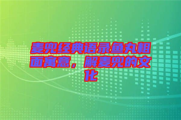 麥兜經(jīng)典語錄魚丸粗面寓意，解麥兜的文化
