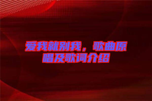 愛我就別我，歌曲原唱及歌詞介紹