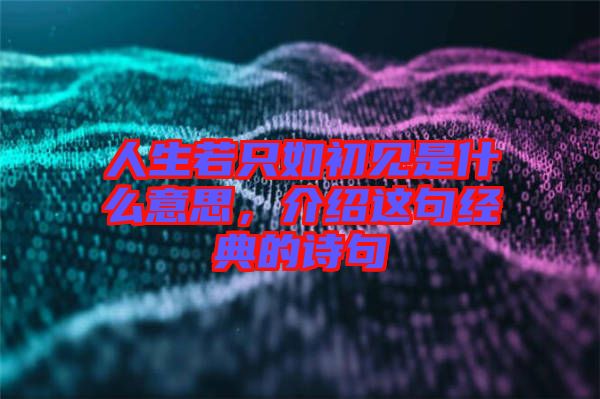 人生若只如初見(jiàn)是什么意思，介紹這句經(jīng)典的詩(shī)句
