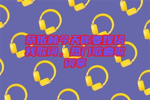 蔡依林今天你要嫁給我歌詞，熱門歌曲歌詞享