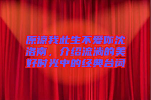原諒我此生不愛你沈洛南，介紹流淌的美好時(shí)光中的經(jīng)典臺詞