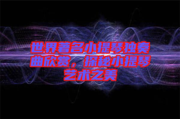 世界著名小提琴獨(dú)奏曲欣賞，探秘小提琴藝術(shù)之美