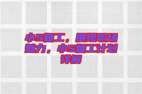小S復(fù)工，展現(xiàn)職場魅力，小S復(fù)工計劃詳解