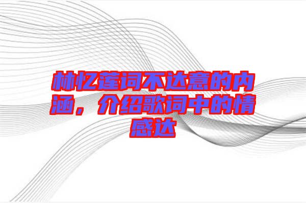 林憶蓮詞不達(dá)意的內(nèi)涵，介紹歌詞中的情感達(dá)