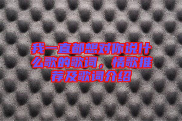 我一直都想對你說什么歌的歌詞，情歌推薦及歌詞介紹