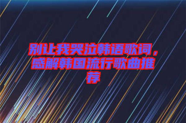 別讓我哭泣韓語歌詞，感解韓國流行歌曲推薦