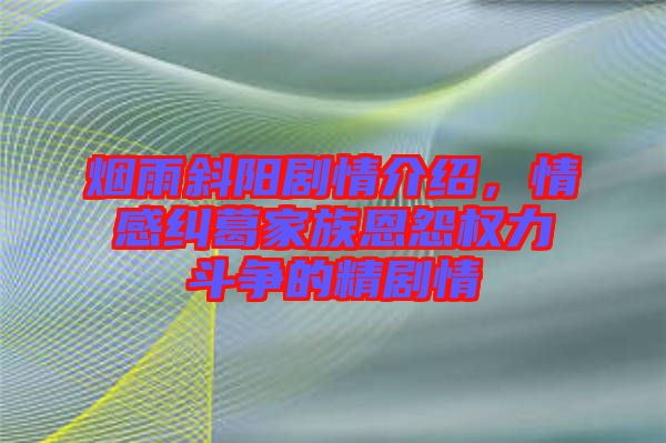 煙雨斜陽劇情介紹，情感糾葛家族恩怨權力斗爭的精劇情