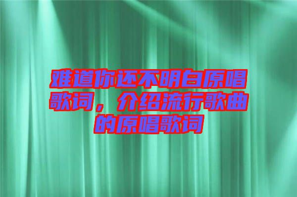 難道你還不明白原唱歌詞，介紹流行歌曲的原唱歌詞