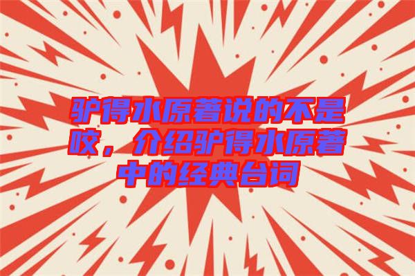 驢得水原著說的不是咬，介紹驢得水原著中的經(jīng)典臺詞