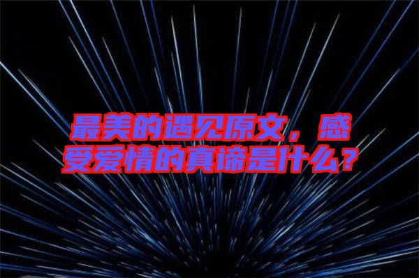 最美的遇見原文，感受愛情的真諦是什么？