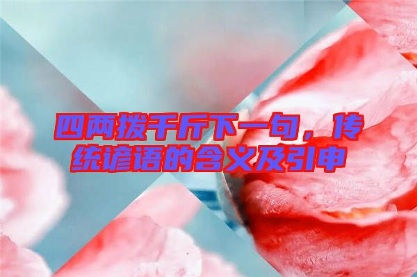 四兩撥千斤下一句，傳統(tǒng)諺語(yǔ)的含義及引申