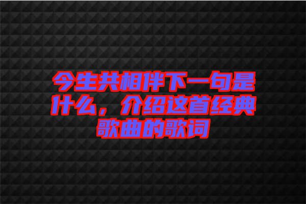 今生共相伴下一句是什么，介紹這首經(jīng)典歌曲的歌詞