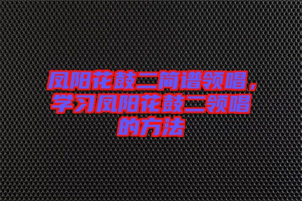 鳳陽花鼓二簡譜領(lǐng)唱，學習鳳陽花鼓二領(lǐng)唱的方法