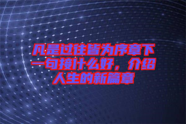 凡是過往皆為序章下一句接什么好，介紹人生的新篇章