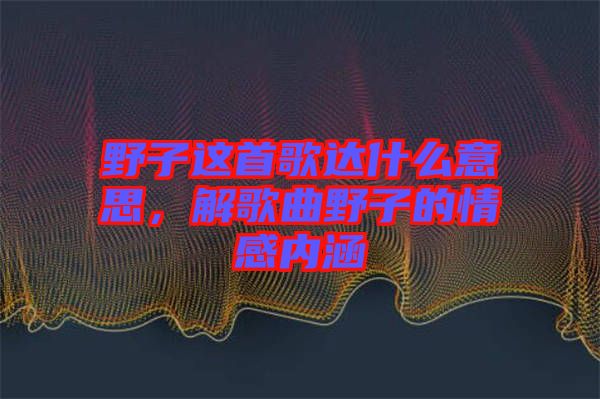 野子這首歌達(dá)什么意思，解歌曲野子的情感內(nèi)涵