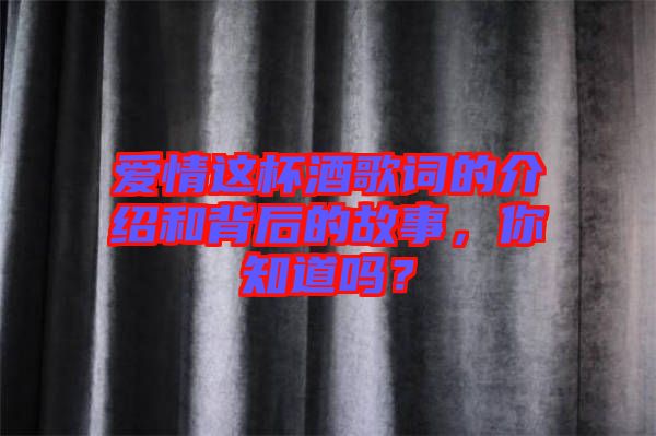 愛情這杯酒歌詞的介紹和背后的故事，你知道嗎？