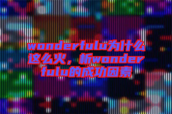 wonderfulu為什么這么火，析wonderfulu的成功因素