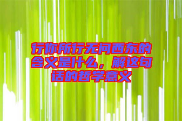 行你所行無(wú)問(wèn)西東的含義是什么，解這句話的哲學(xué)意義
