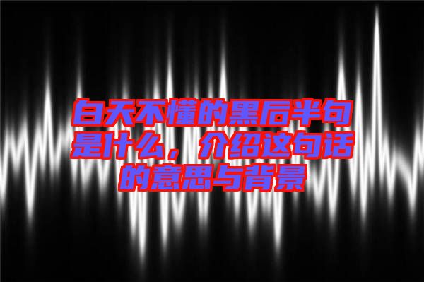 白天不懂的黑后半句是什么，介紹這句話(huà)的意思與背景
