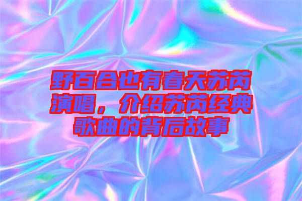野百合也有春天蘇芮演唱，介紹蘇芮經(jīng)典歌曲的背后故事