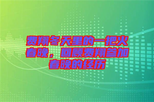 費(fèi)翔冬天里的一把火春晚，回顧費(fèi)翔參加春晚的經(jīng)歷