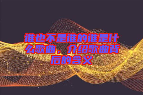 誰也不是誰的誰是什么歌曲，介紹歌曲背后的含義