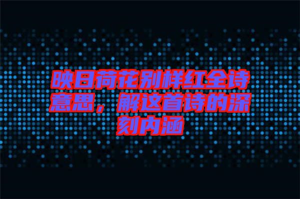 映日荷花別樣紅全詩意思，解這首詩的深刻內涵