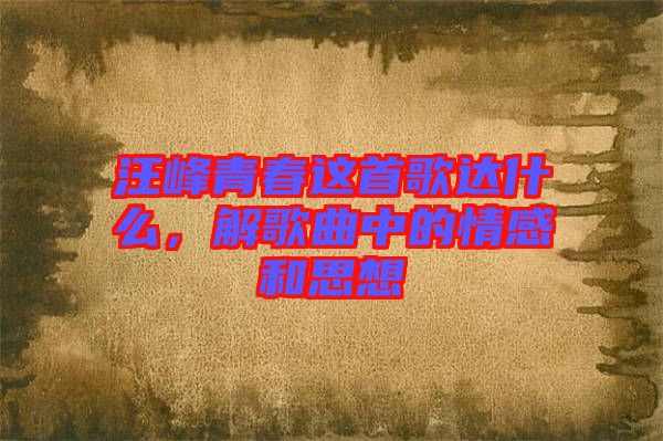 汪峰青春這首歌達(dá)什么，解歌曲中的情感和思想