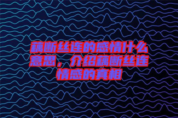 藕斷絲連的感情什么意思，介紹藕斷絲連情感的真相