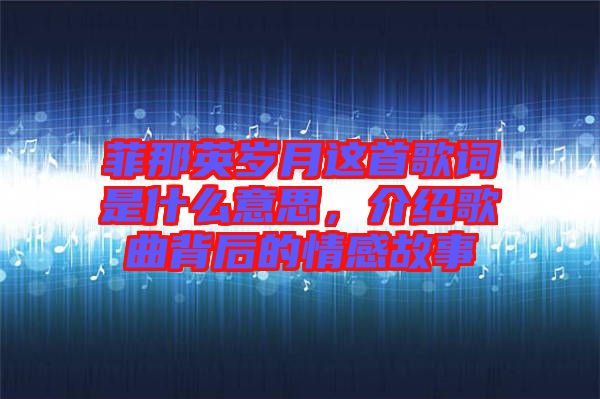 菲那英歲月這首歌詞是什么意思，介紹歌曲背后的情感故事