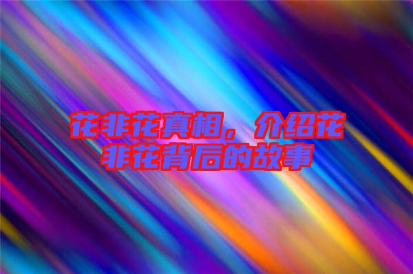花非花真相，介紹花非花背后的故事