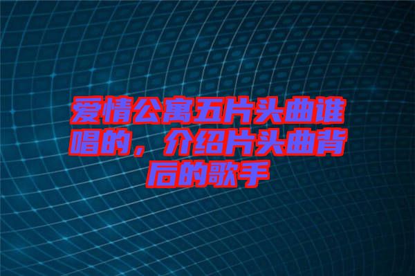 愛情公寓五片頭曲誰唱的，介紹片頭曲背后的歌手