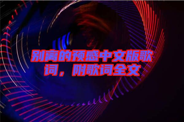 別離的預(yù)感中文版歌詞，附歌詞全文