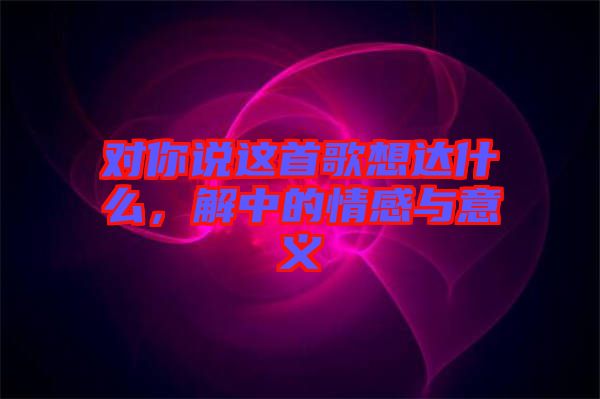 對你說這首歌想達什么，解中的情感與意義