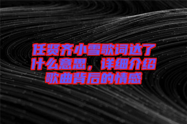 任賢齊小雪歌詞達(dá)了什么意思，詳細(xì)介紹歌曲背后的情感