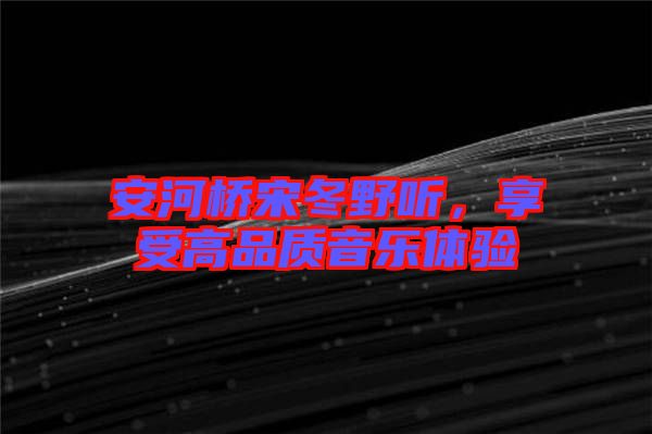 安河橋宋冬野聽，享受高品質(zhì)音樂體驗