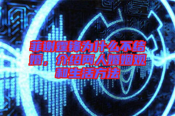菲謝霆鋒為什么不結婚，介紹兩人婚姻觀和生活方法
