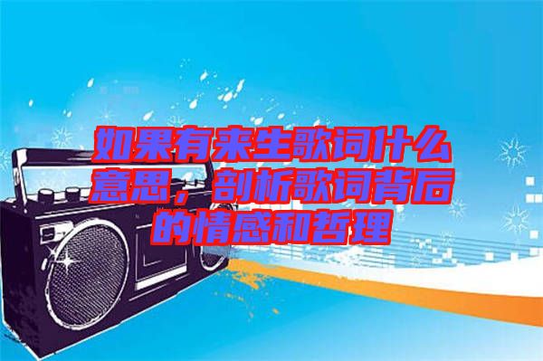 如果有來生歌詞什么意思，剖析歌詞背后的情感和哲理
