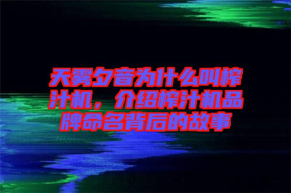 天霧夕音為什么叫榨汁機(jī)，介紹榨汁機(jī)品牌命名背后的故事