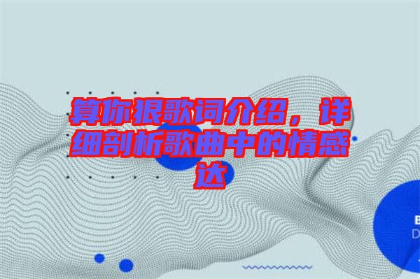 算你狠歌詞介紹，詳細(xì)剖析歌曲中的情感達(dá)