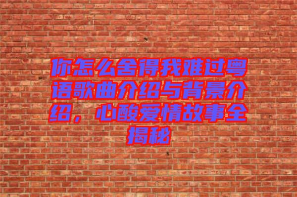 你怎么舍得我難過(guò)粵語(yǔ)歌曲介紹與背景介紹，心酸愛(ài)情故事全揭秘
