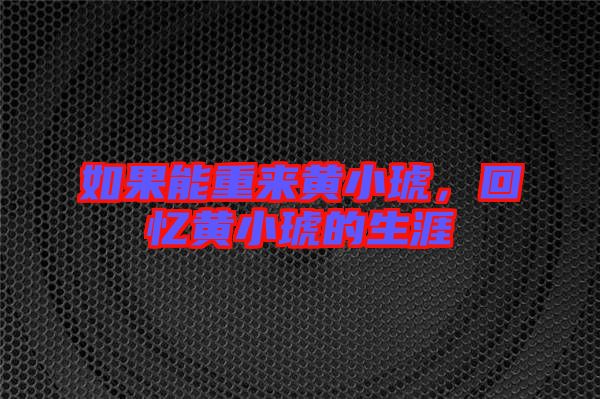 如果能重來黃小琥，回憶黃小琥的生涯