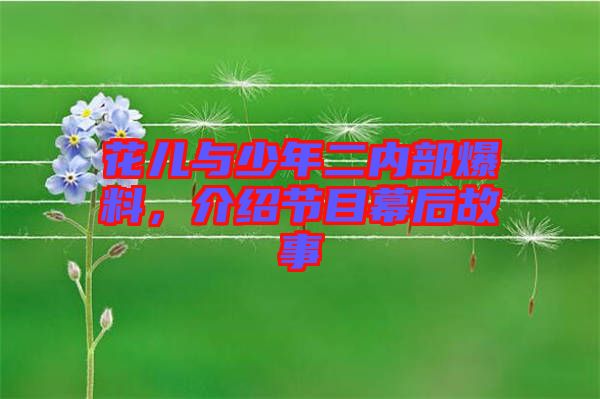 花兒與少年二內(nèi)部爆料，介紹節(jié)目幕后故事