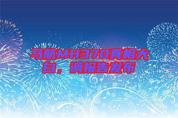 馬航MH370真相大白，調(diào)報告發(fā)布