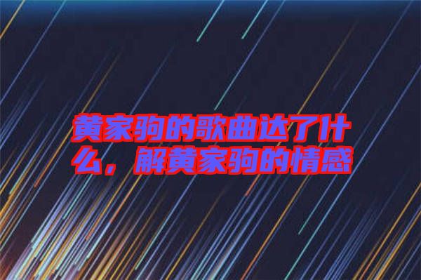 黃家駒的歌曲達(dá)了什么，解黃家駒的情感