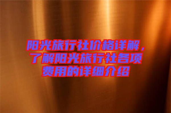 陽光旅行社價格詳解，了解陽光旅行社各項費用的詳細介紹