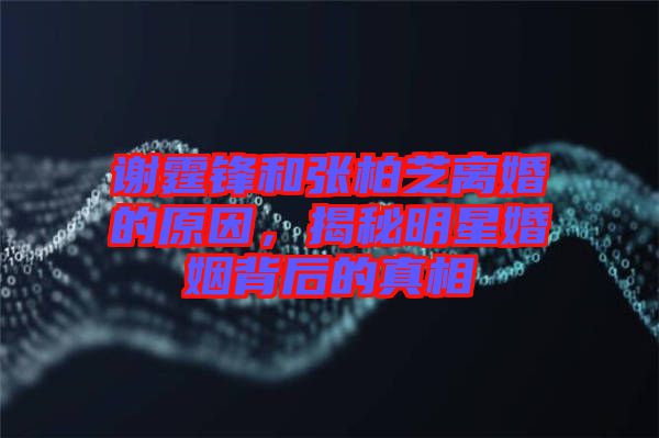 謝霆鋒和張柏芝離婚的原因，揭秘明星婚姻背后的真相
